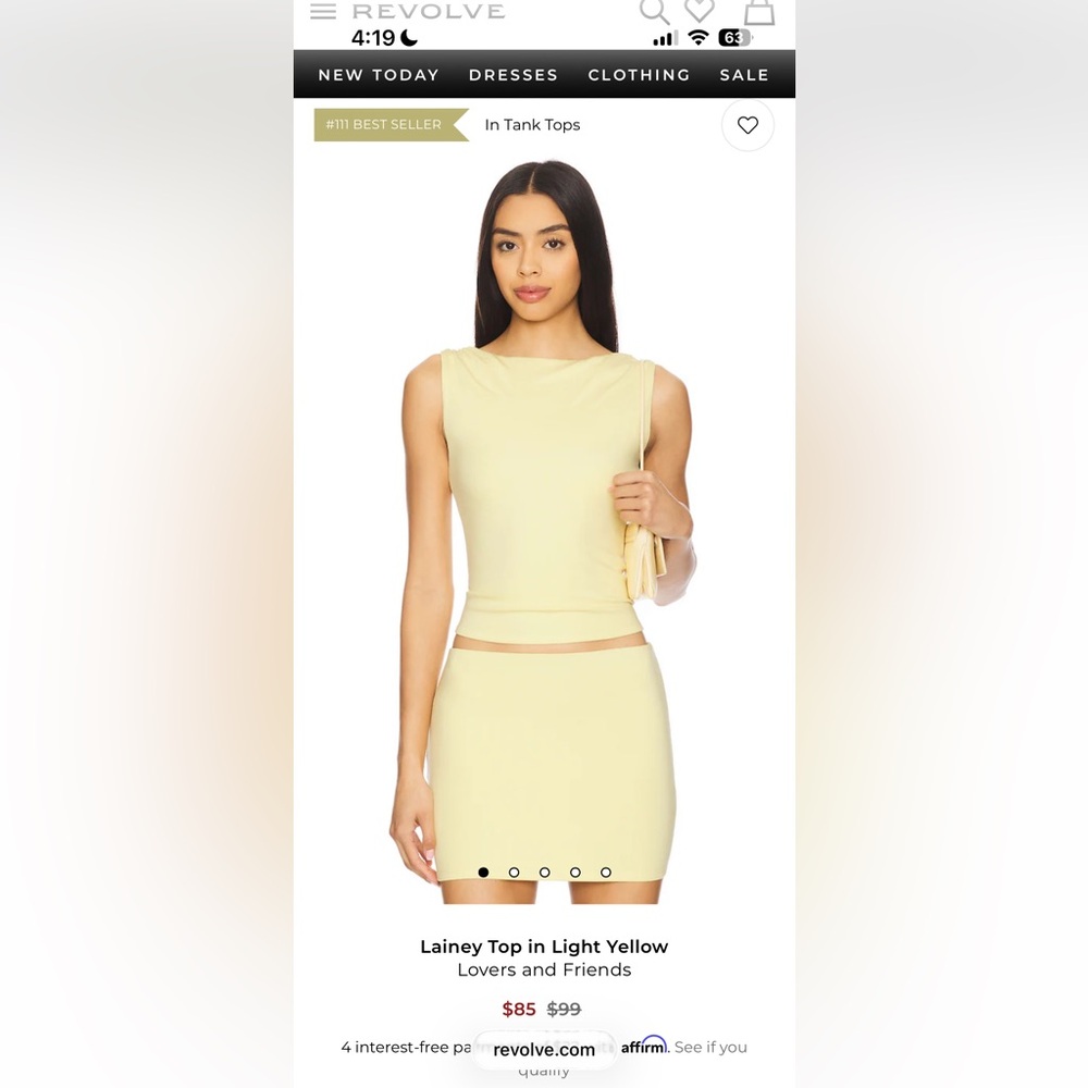 Lovers and Friends (Revolve) Yellow Boat Neck Tank top Size M